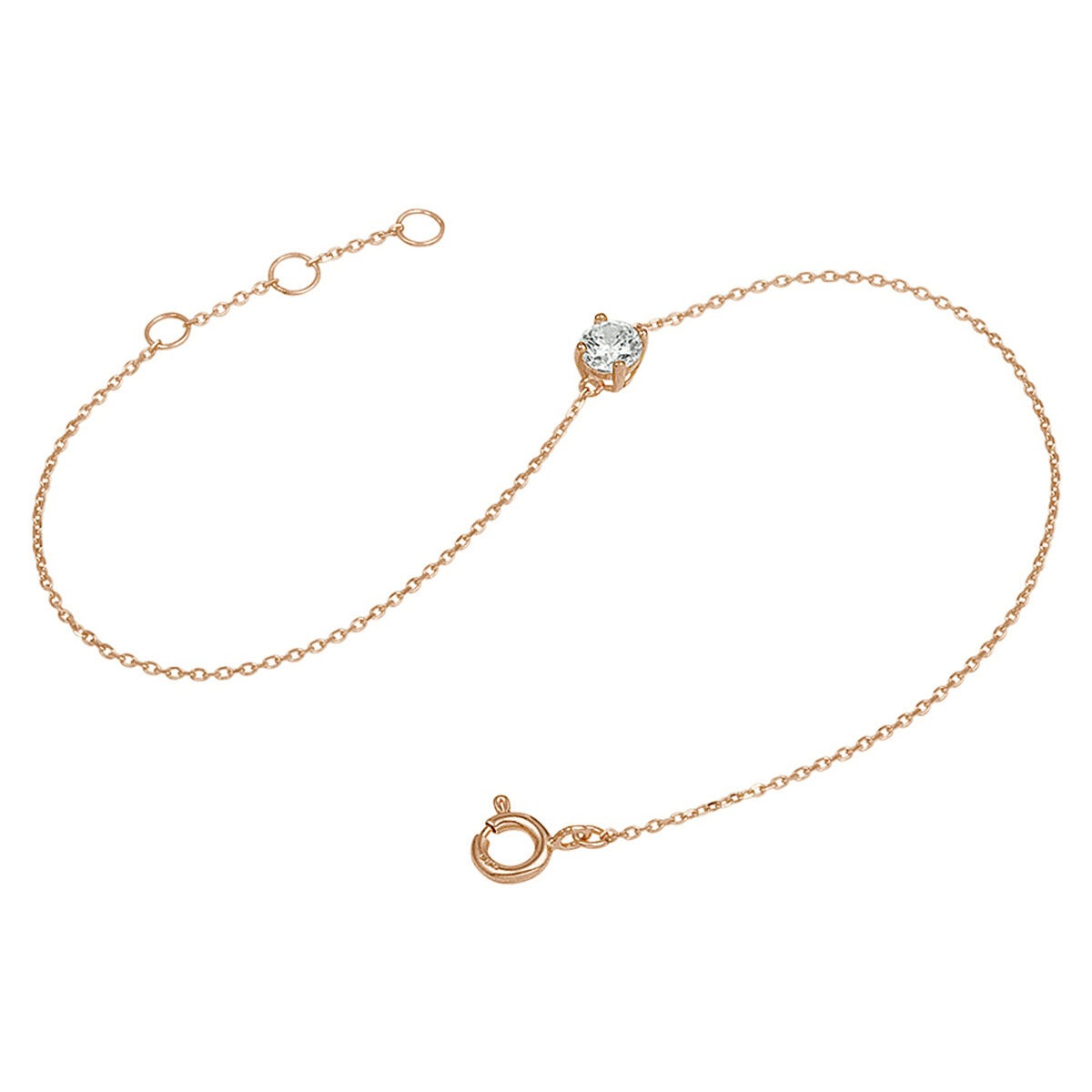 Bracciale da donna in oro rosa 14k con zirconia – maglia ad ancora 16,5–18,5 cm