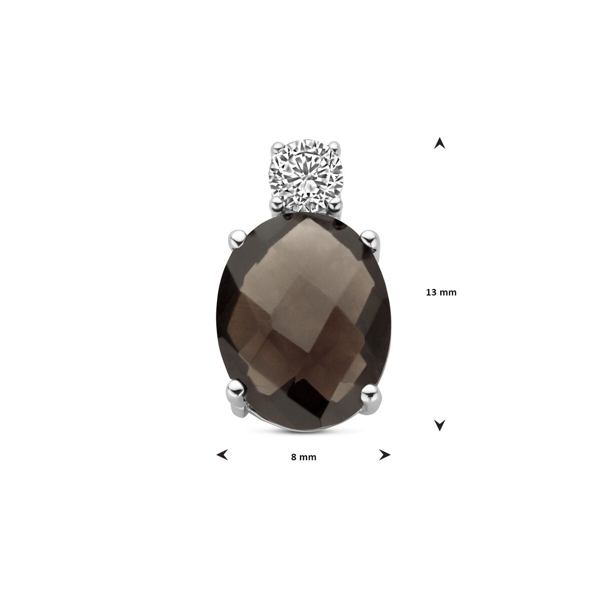 Ciondolo in argento con quarzo fumé e zirconia – argento 925 rodiato, 13 x 8 mm