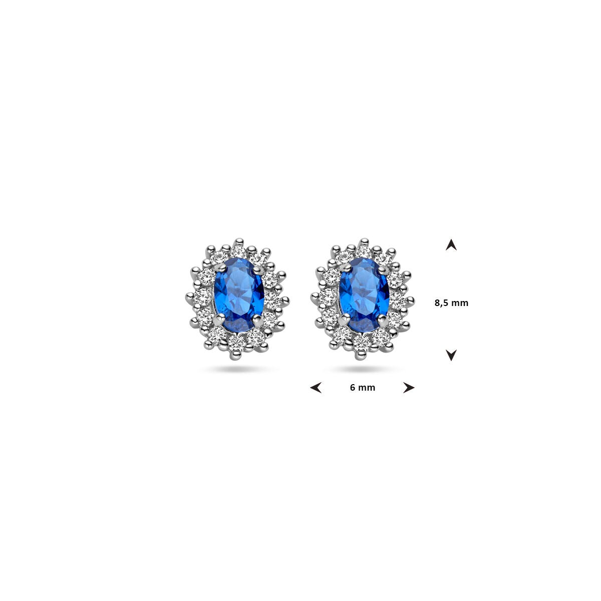 Orecchini a bottone in argento con zaffiro e zirconia – rodiato 925