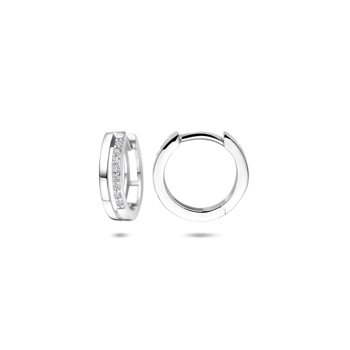 Orecchini a cerchio incernierato in argento con zirconi – argento 925 rodiato