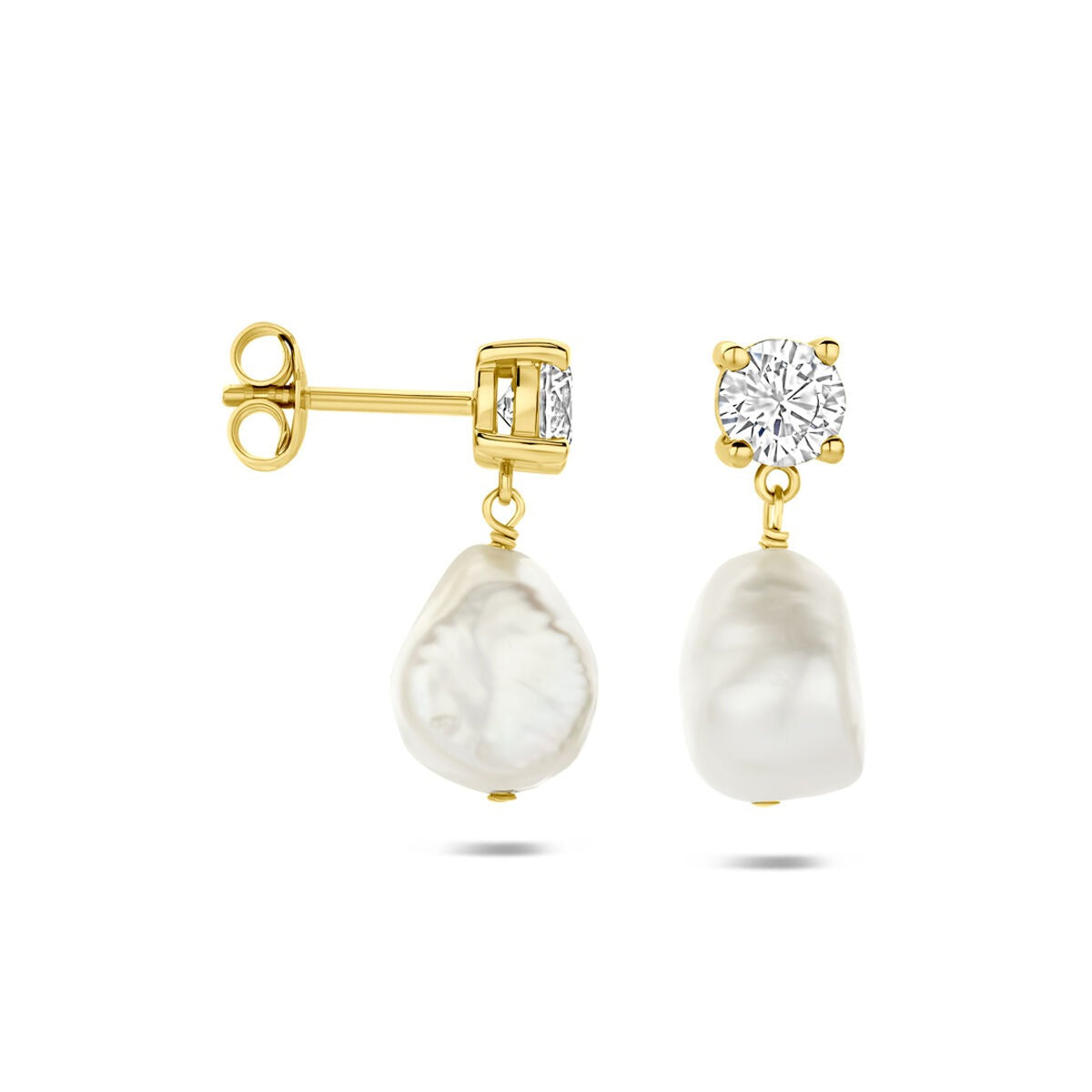 Orecchini pendenti in argento 925 placcato oro con perla e zirconi