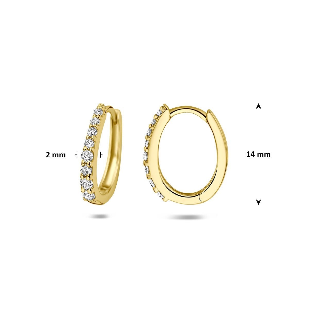 Orecchini a cerchio a scatto in oro giallo 14k con diamante coltivato in laboratorio
