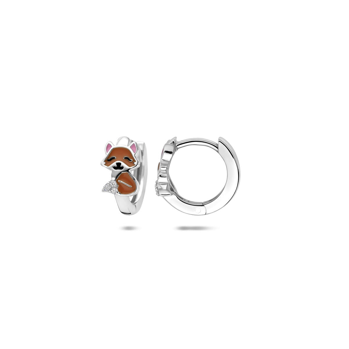 Orecchini a cerchio in argento con volpe smaltata e zirconi – 11 x 5 mm