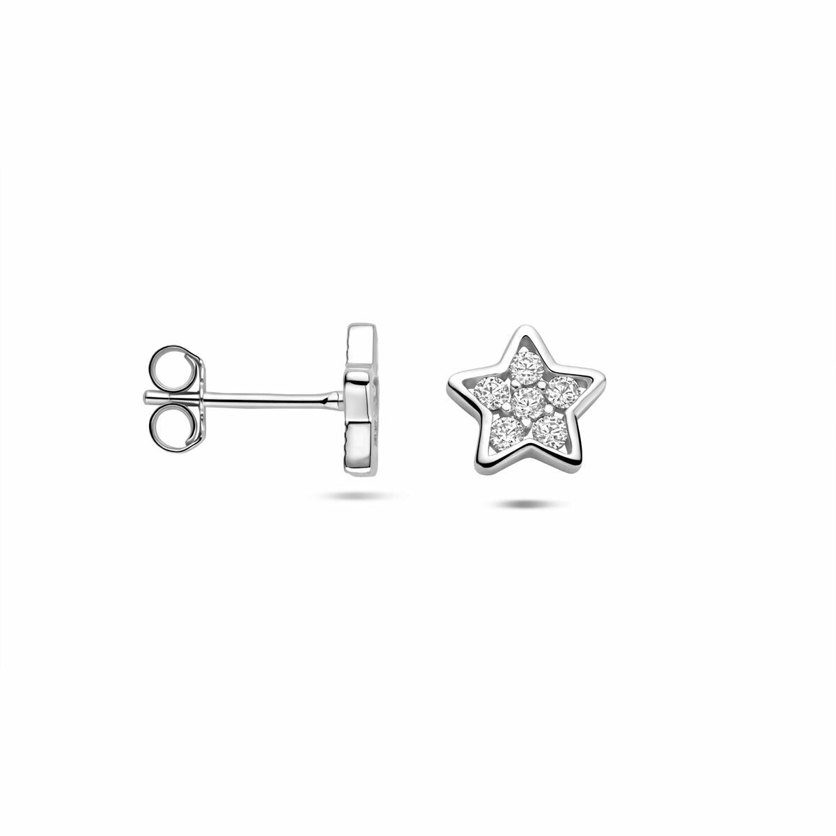 Orecchini a bottone in argento stella con zirconia – argento 925 rodiato