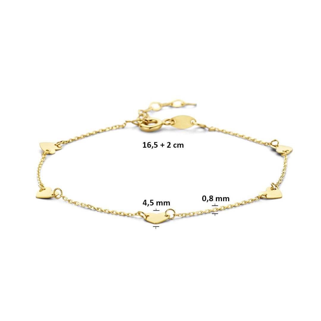 9k Geelgouden hartjes armband
