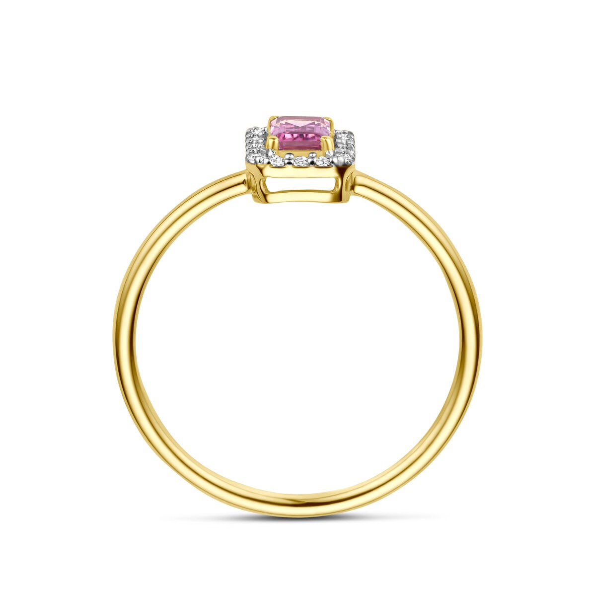 Anello da donna in oro con tormalina rosa e diamante – 14k oro giallo