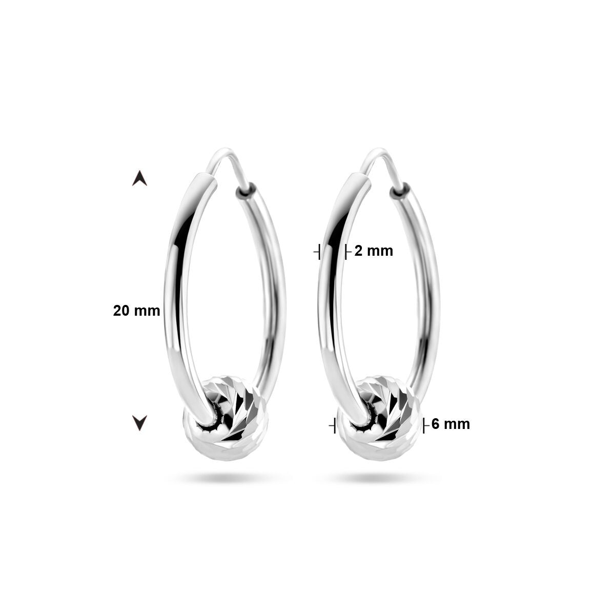 Orecchini a cerchio con pallina in argento – argento 925 rodiato