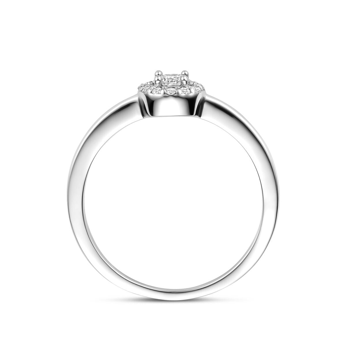 Anello solitario in argento rodiato con zircone