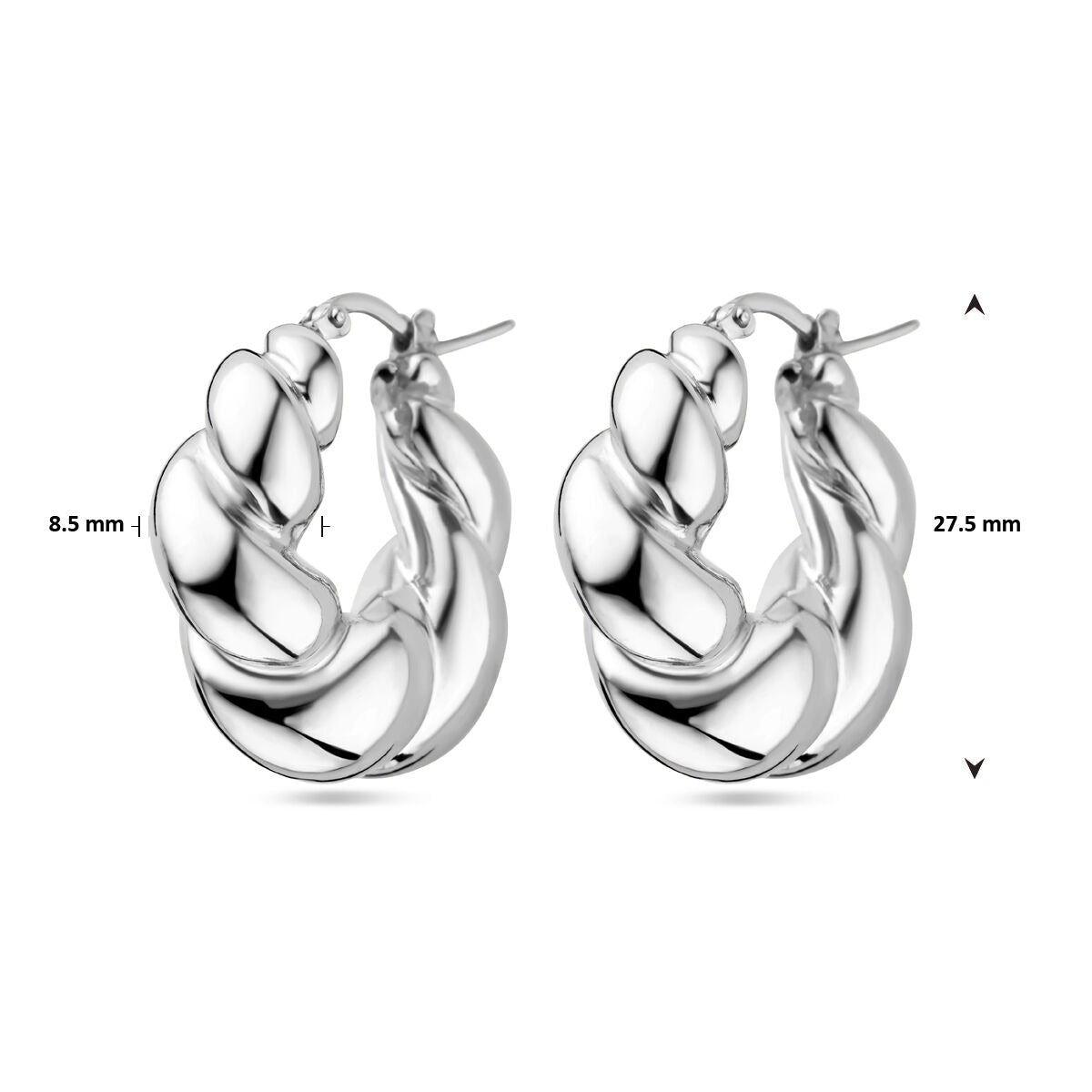Orecchini a Cerchio Attorcigliati in Argento Rodiato – 27,5x8,5mm