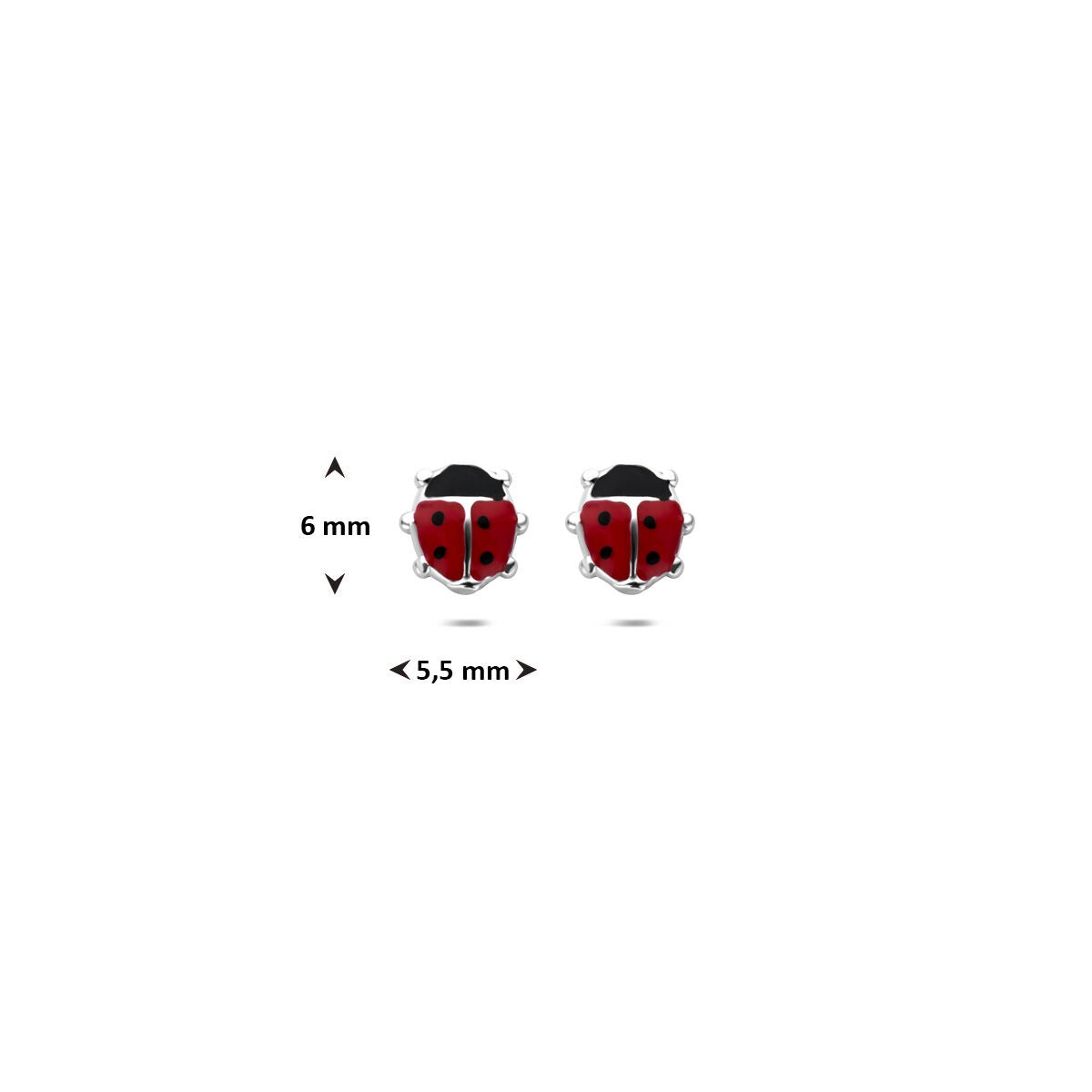 Orecchini a bottone per bambini coccinella in argento rodiato 6 mm