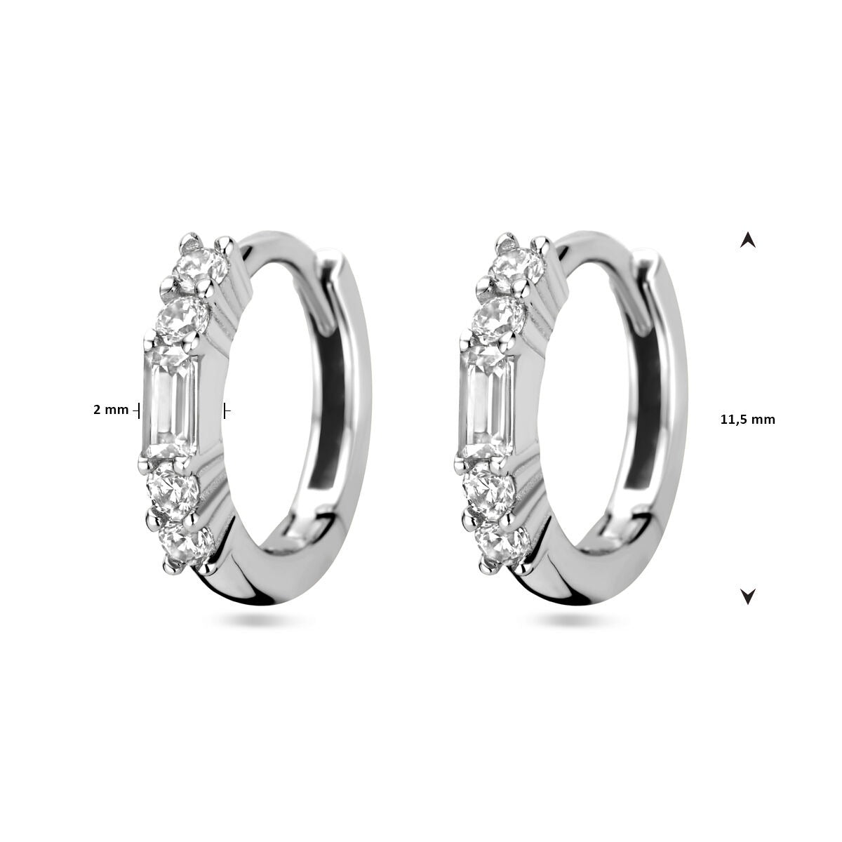 Orecchini a clip da donna in argento con zircone baguette – rodiato 11.5 mm