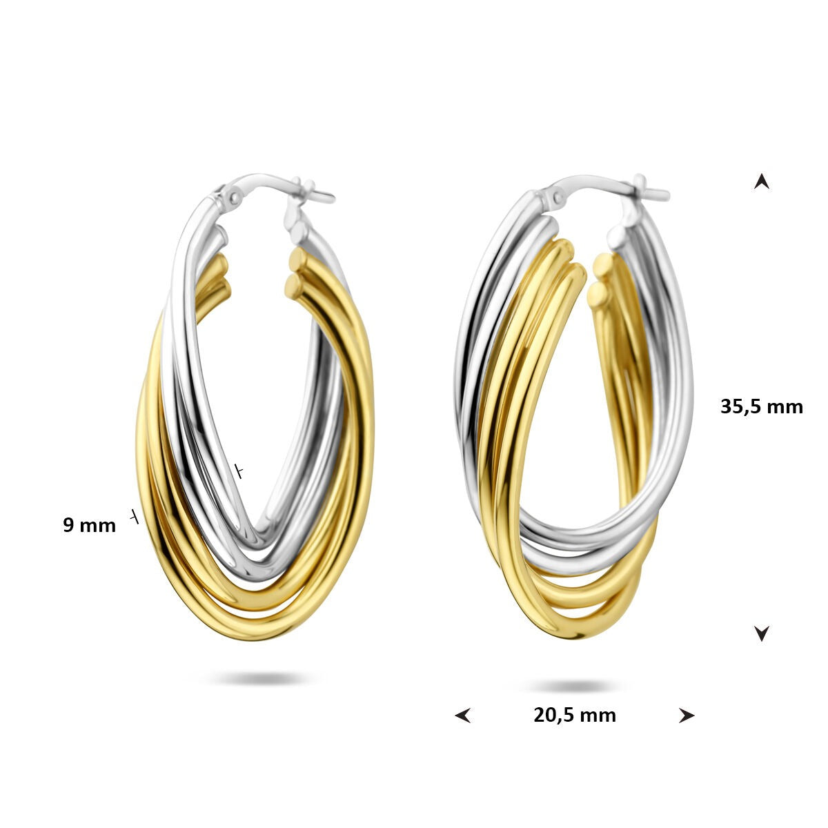 Orecchini a cerchio ovali in argento bicolore placcato e rodiato – eleganti contrasti