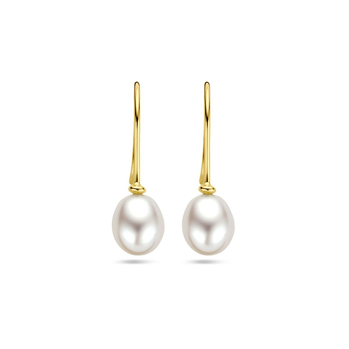 Orecchini in oro giallo 9k con perla d'acqua dolce, forma ovale e finitura lucida.