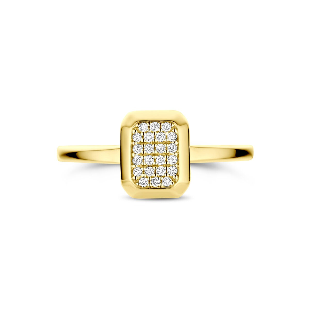 Anello da donna in oro 14k con diamanti da 0,10 ct, design rettangolare.