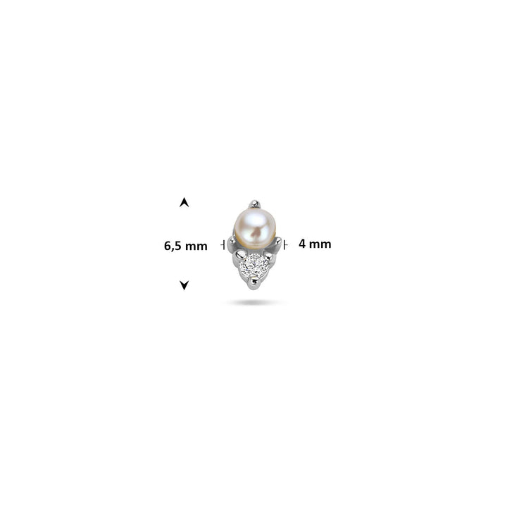 Gerhodineerd zilveren flat back piercing met parel en zirkonia