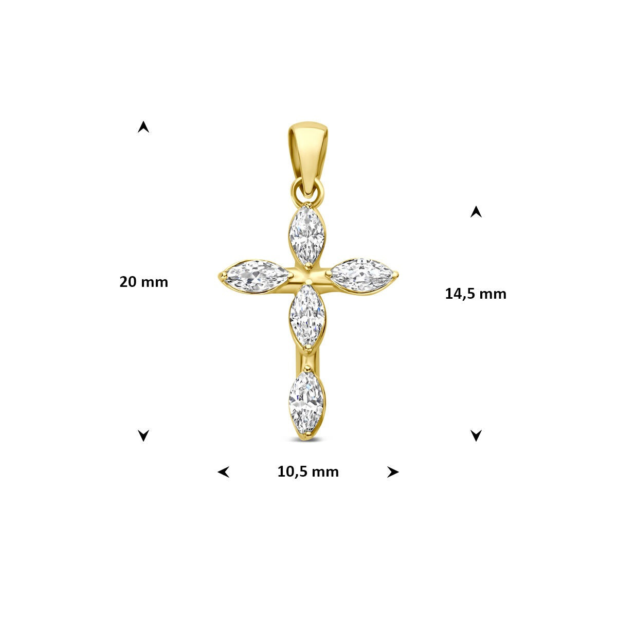 Ciondolo a croce in oro giallo 14k con zirconi