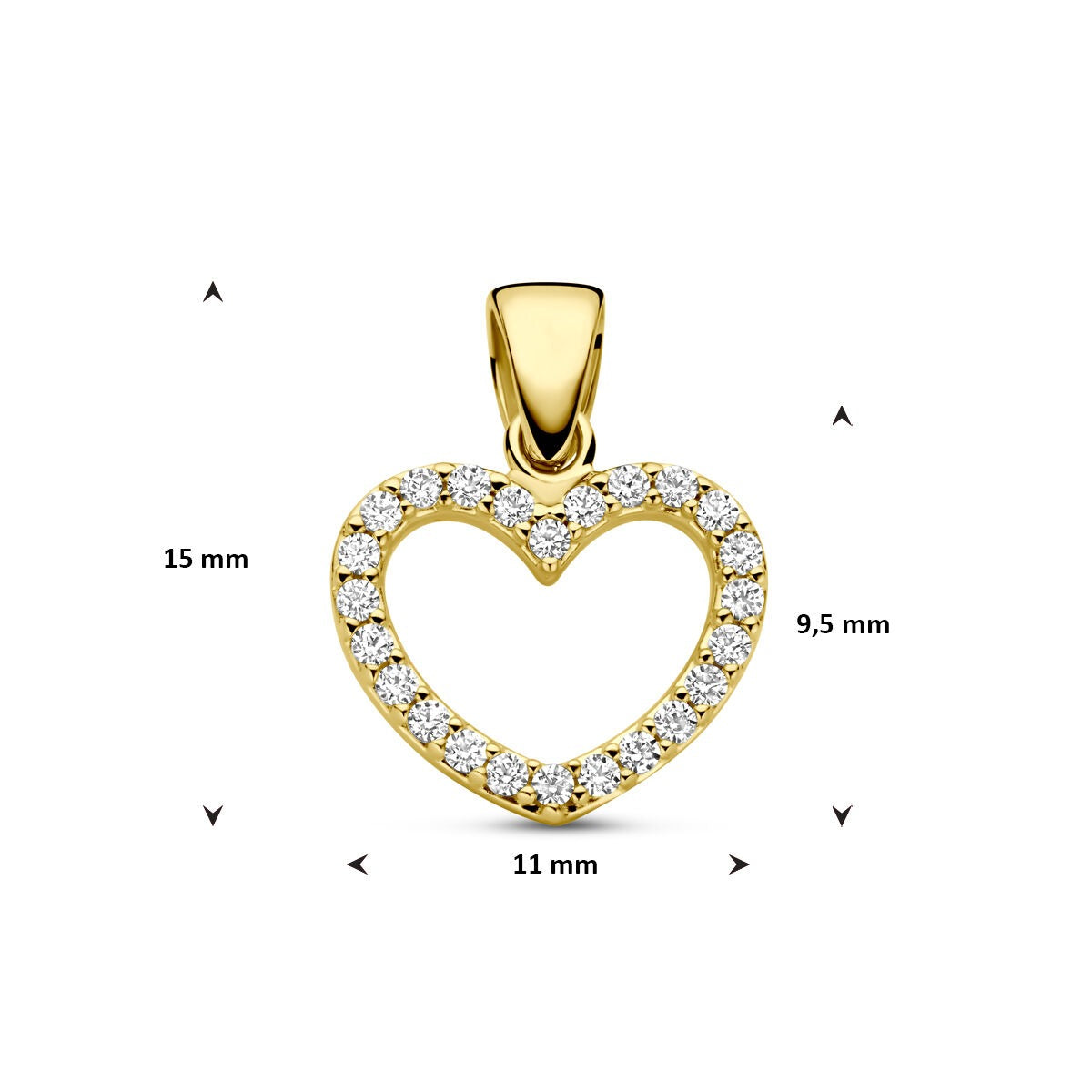 Ciondolo a cuore in oro giallo 14k con zirconi – romantico gioiello da donna pieno di luce