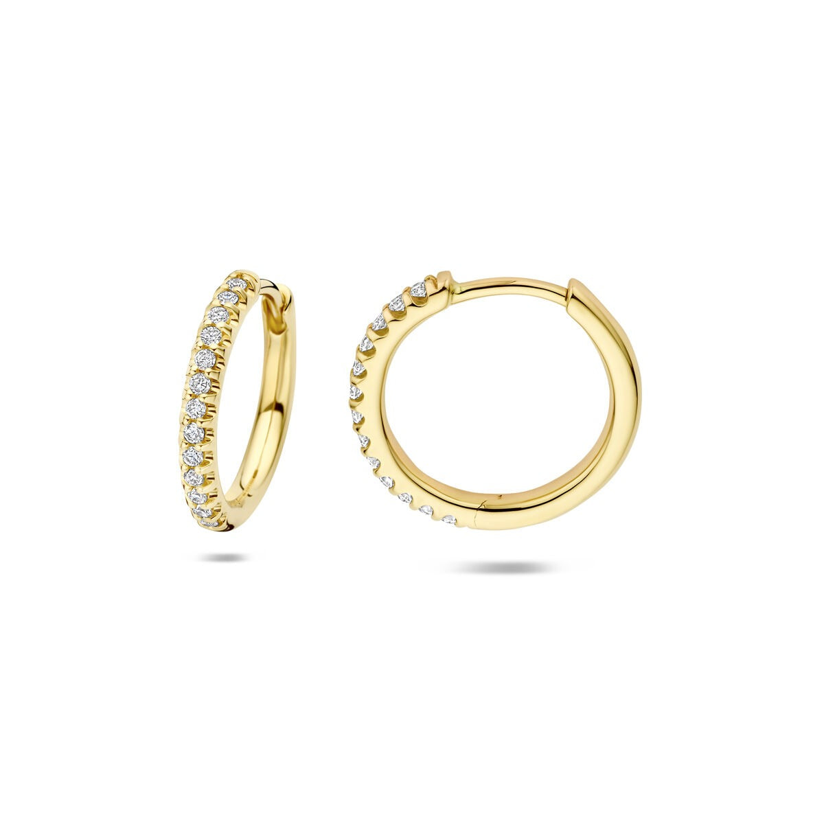 Orecchini a cerchio con chiusura a scatto in oro giallo 14k con diamanti lab grown – orecchini a cerchio da donna 14.5x2 mm