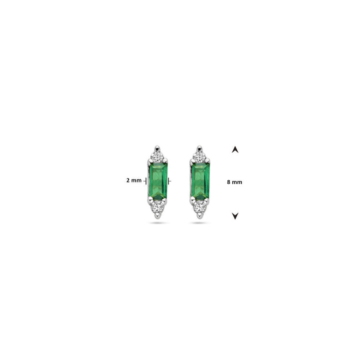 Zilveren dames oorknoppen met groene en witte zirkonia – gerhodineerd 8 mm