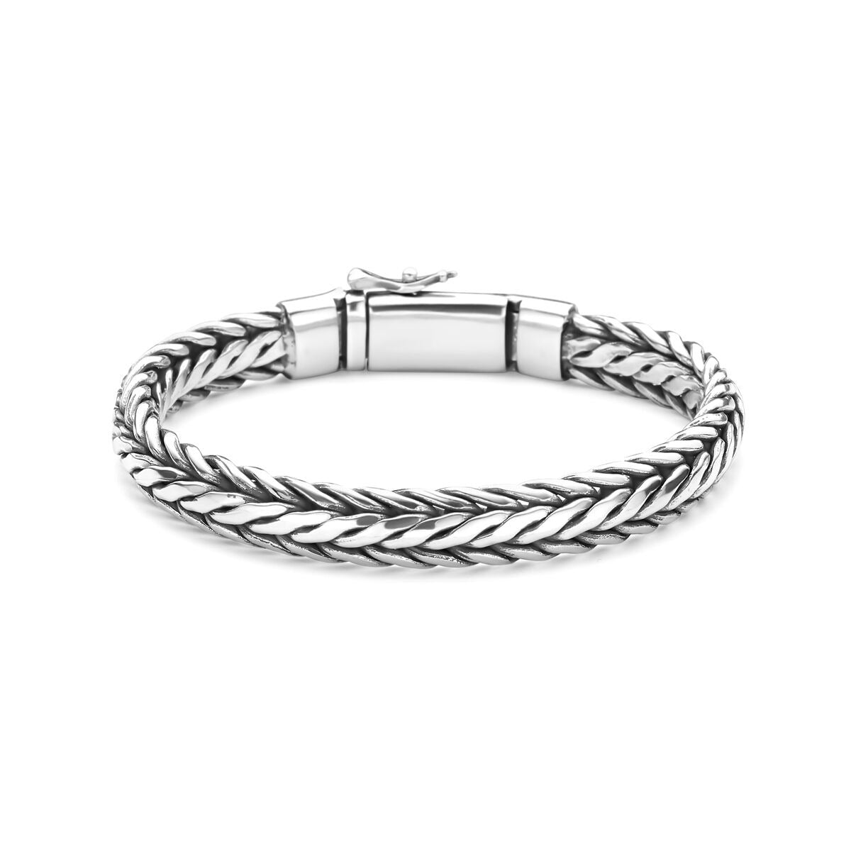 Bracciale da uomo in argento ossidato - maglia a coda di volpe 9 mm