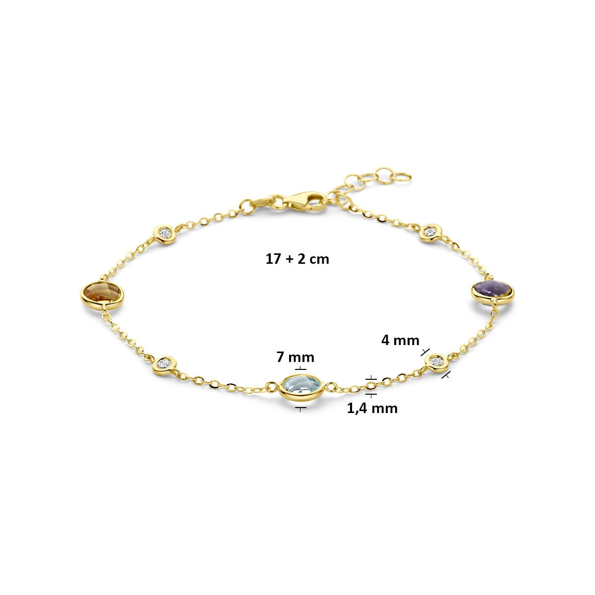 Bracciale in oro giallo 14k con citrino, ametista, topazio e diamante