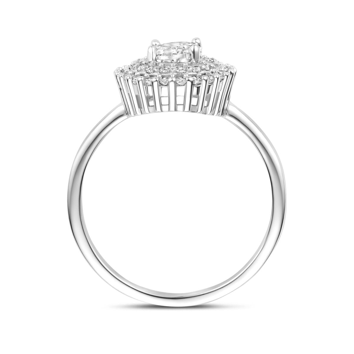 Anello da donna in argento con zircone ovale – incastonatura entourage