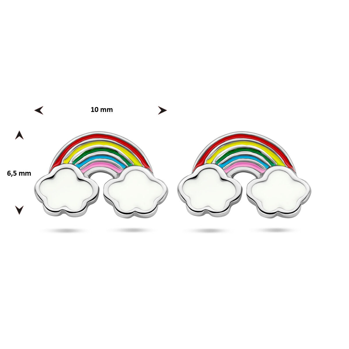 Orecchini a bottone in argento 925 rodiato, arcobaleno con nuvole