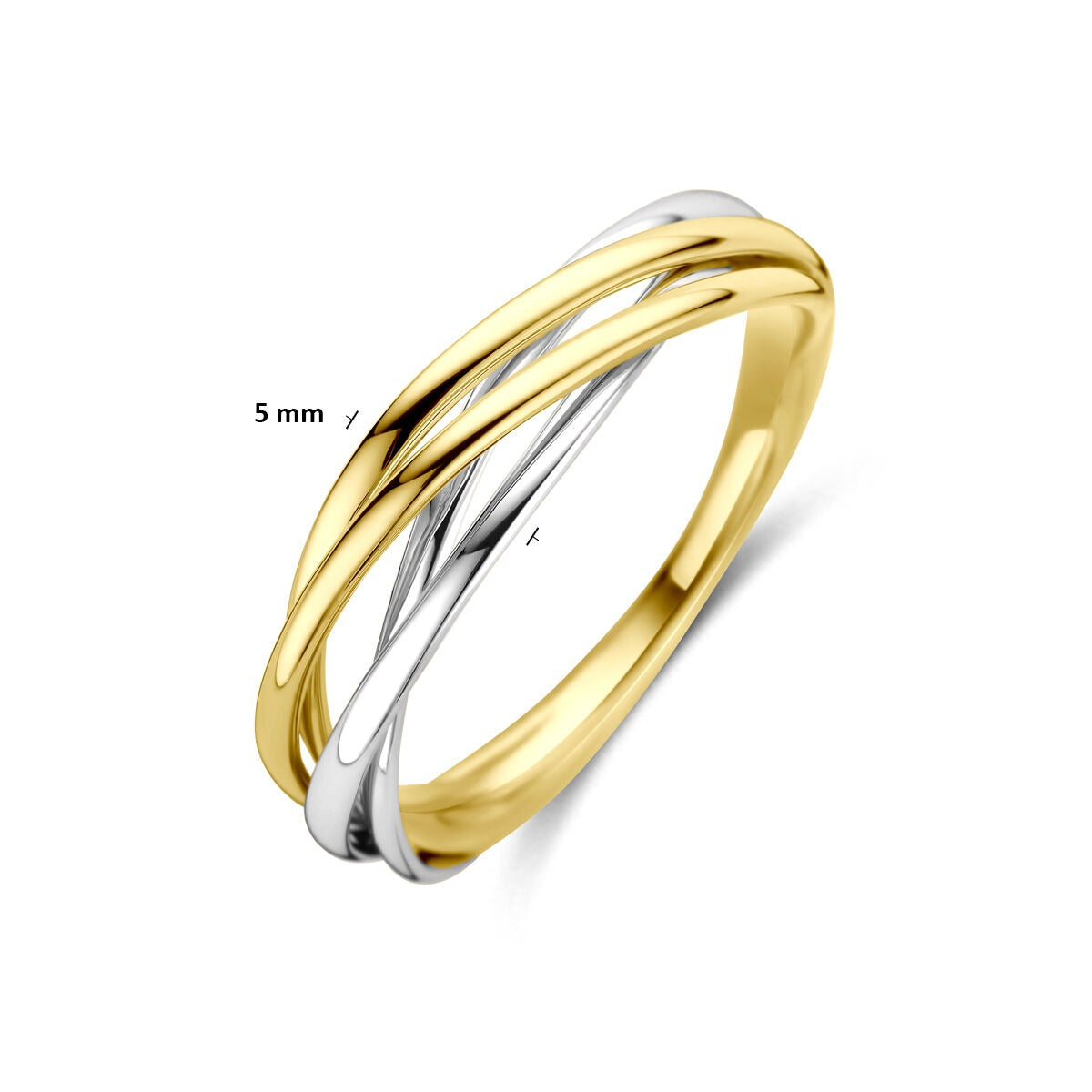 Anello da donna in oro bicolore 14k giallo e bianco largo 5mm