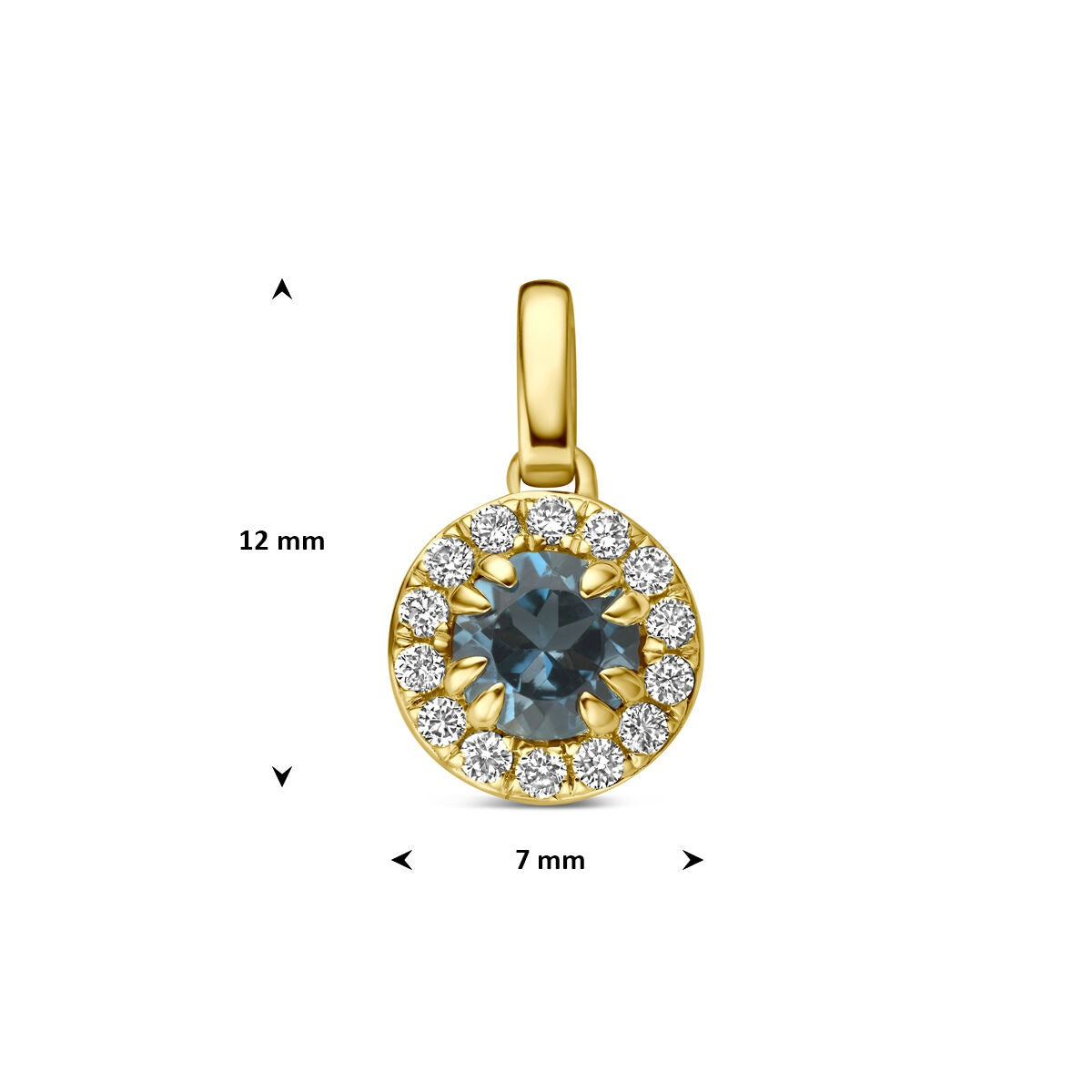 Ciondolo in oro giallo 14k con topazio London blue e diamante lab grown