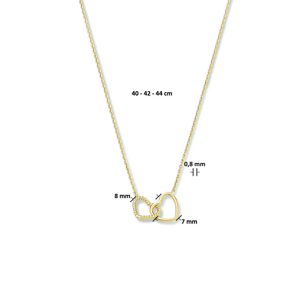Collana in oro giallo 9k con due cuoricini