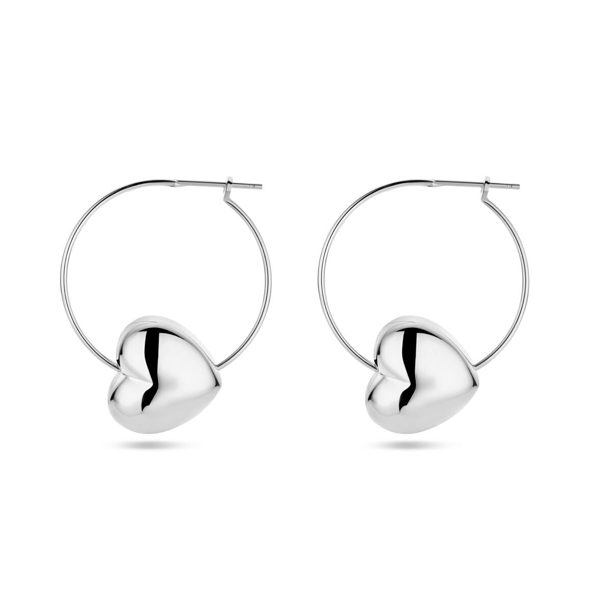 Orecchini a cerchio da donna in argento con cuore – rodiati 30 mm