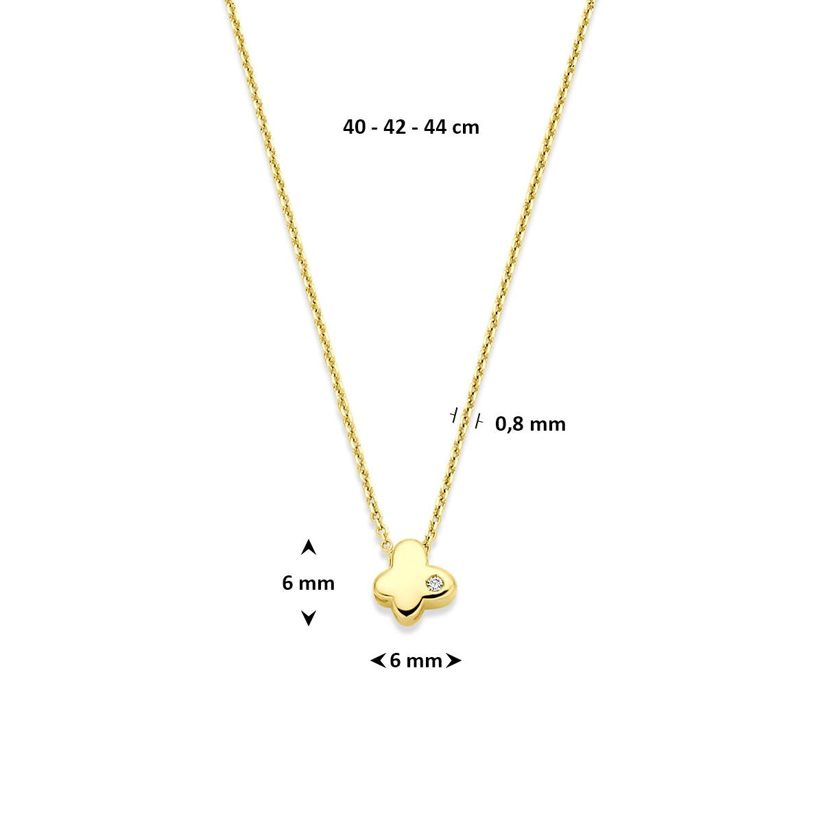 Collana in oro giallo 14k con farfalla e diamante lab grown