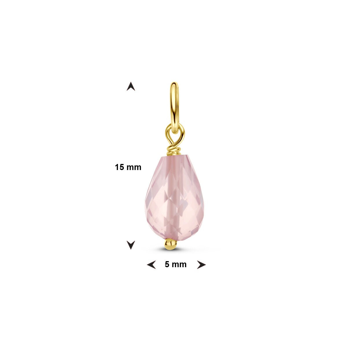 Ciondolo in oro giallo 14k con quarzo rosa – taglio briolette