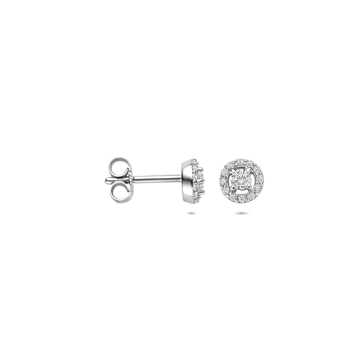 Orecchini a bottone in argento con zirconia – rodiati