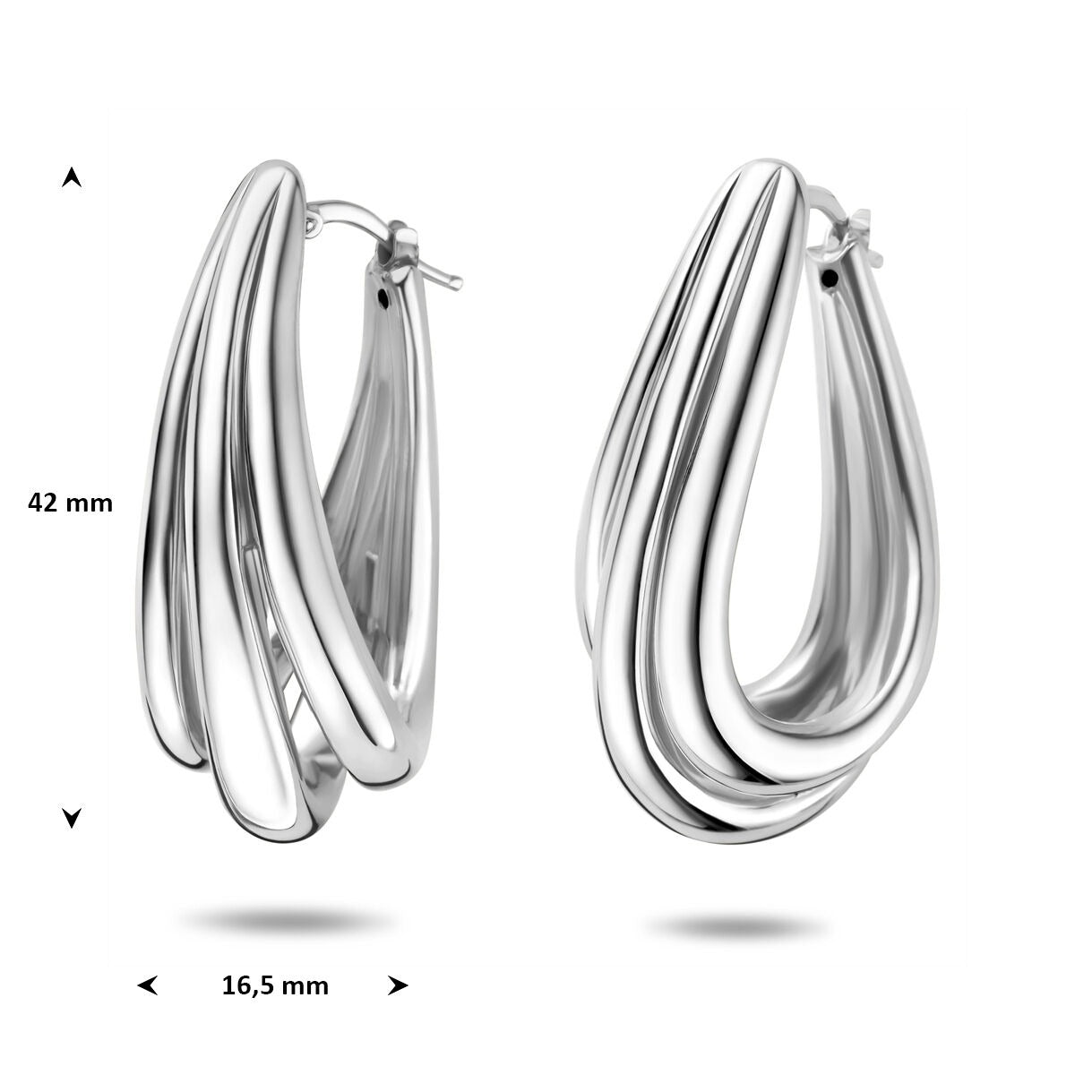 Orecchini a cerchio in argento 925 rodiato 42 x 16,5 mm da donna