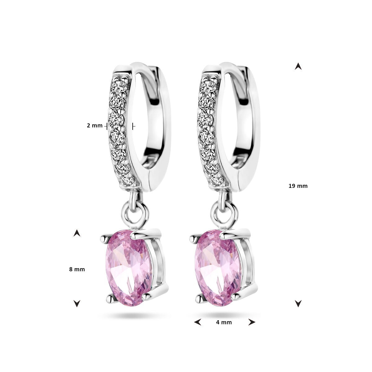 Orecchini a clip in argento rodiato con zirconi rosa e bianchi