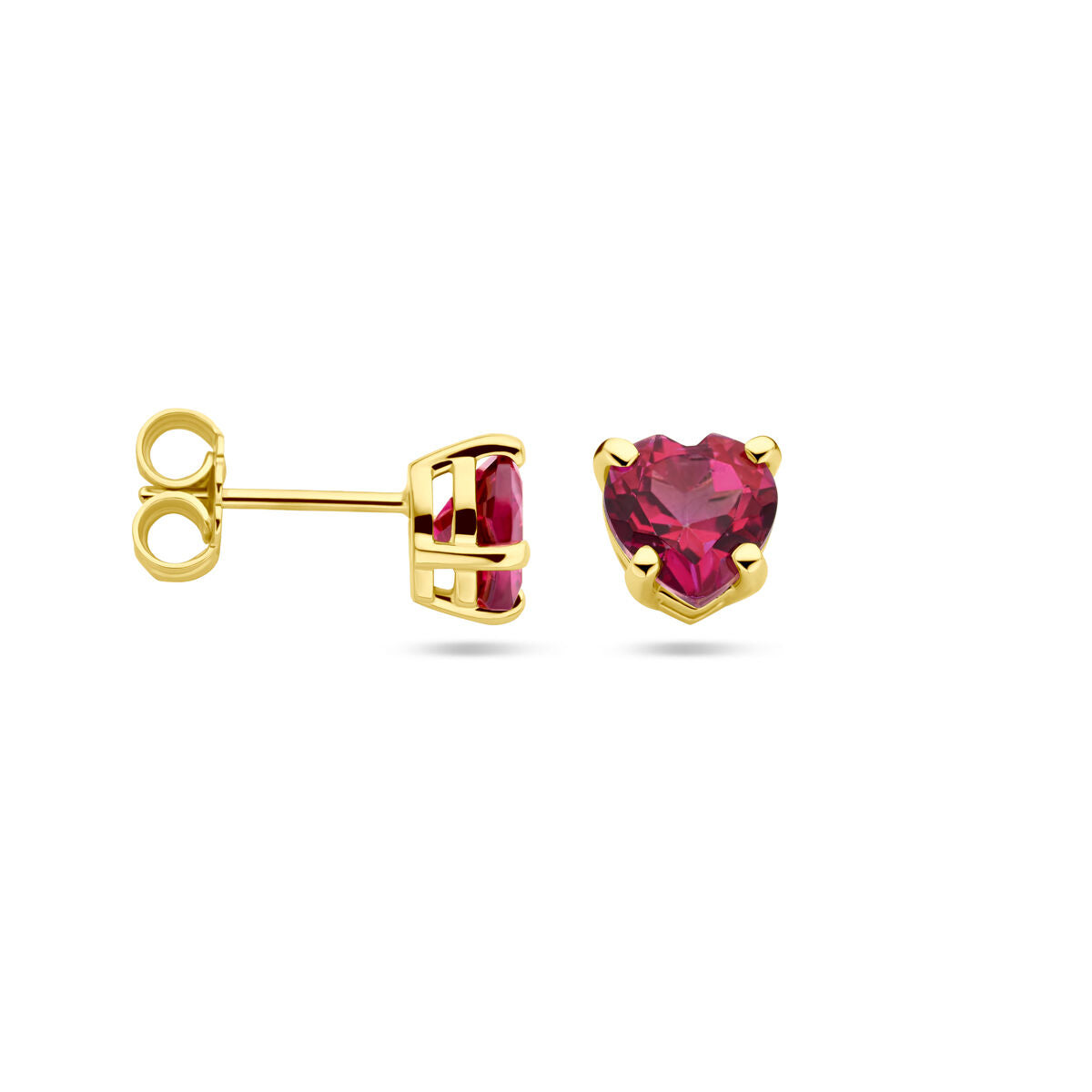 Orecchini a bottone in oro giallo 14K con topazio rosa a forma di cuore