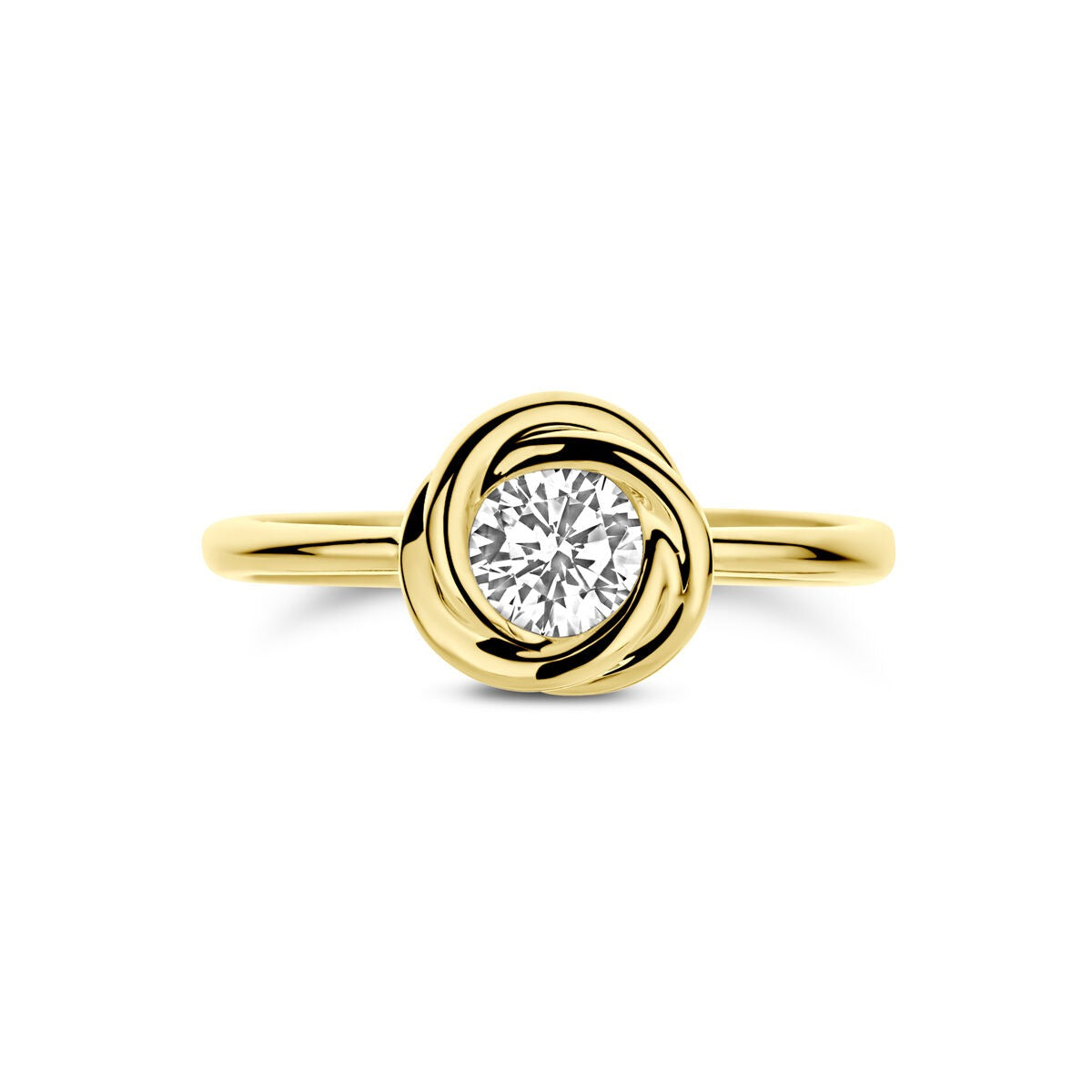 Anello da donna in oro giallo 14k con zirconi – anello solitario dal design classico