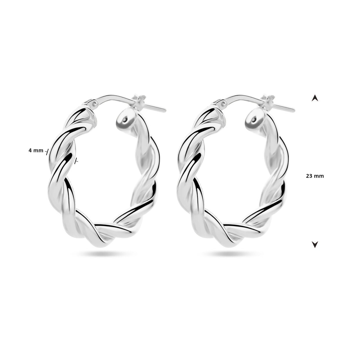 Orecchini a cerchio ritorti in argento rodiato 23 mm