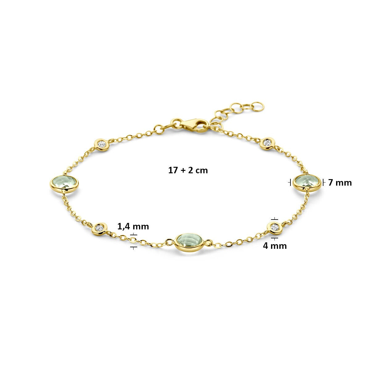 Bracciale in oro giallo 14k con ametista verde e diamante 0,20 ct