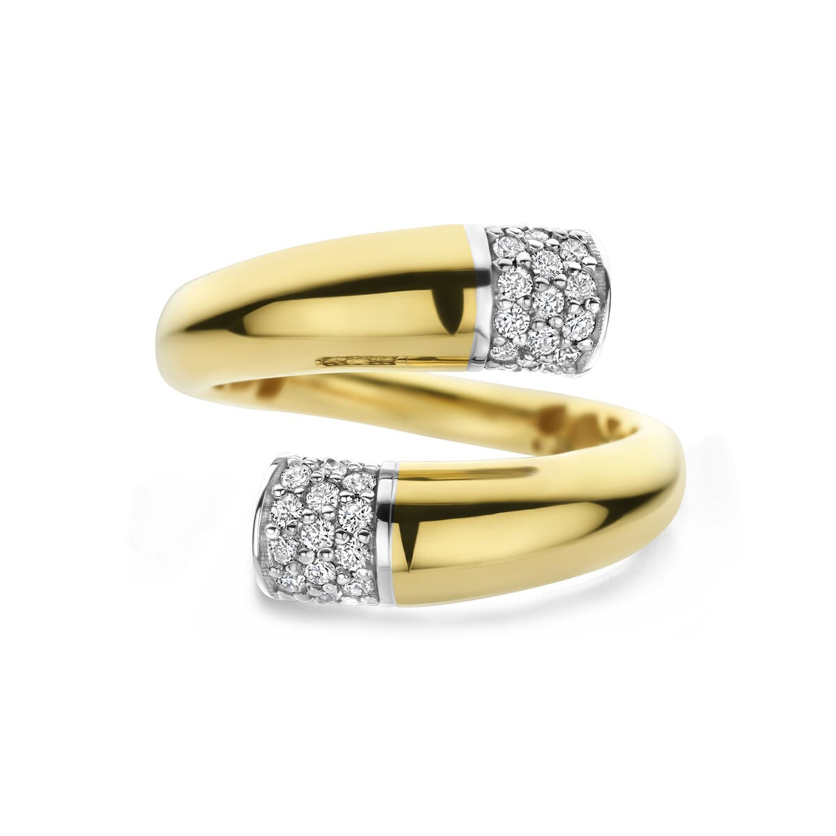 Anello da donna bicolore in oro 14k con diamante – larghezza 16 mm