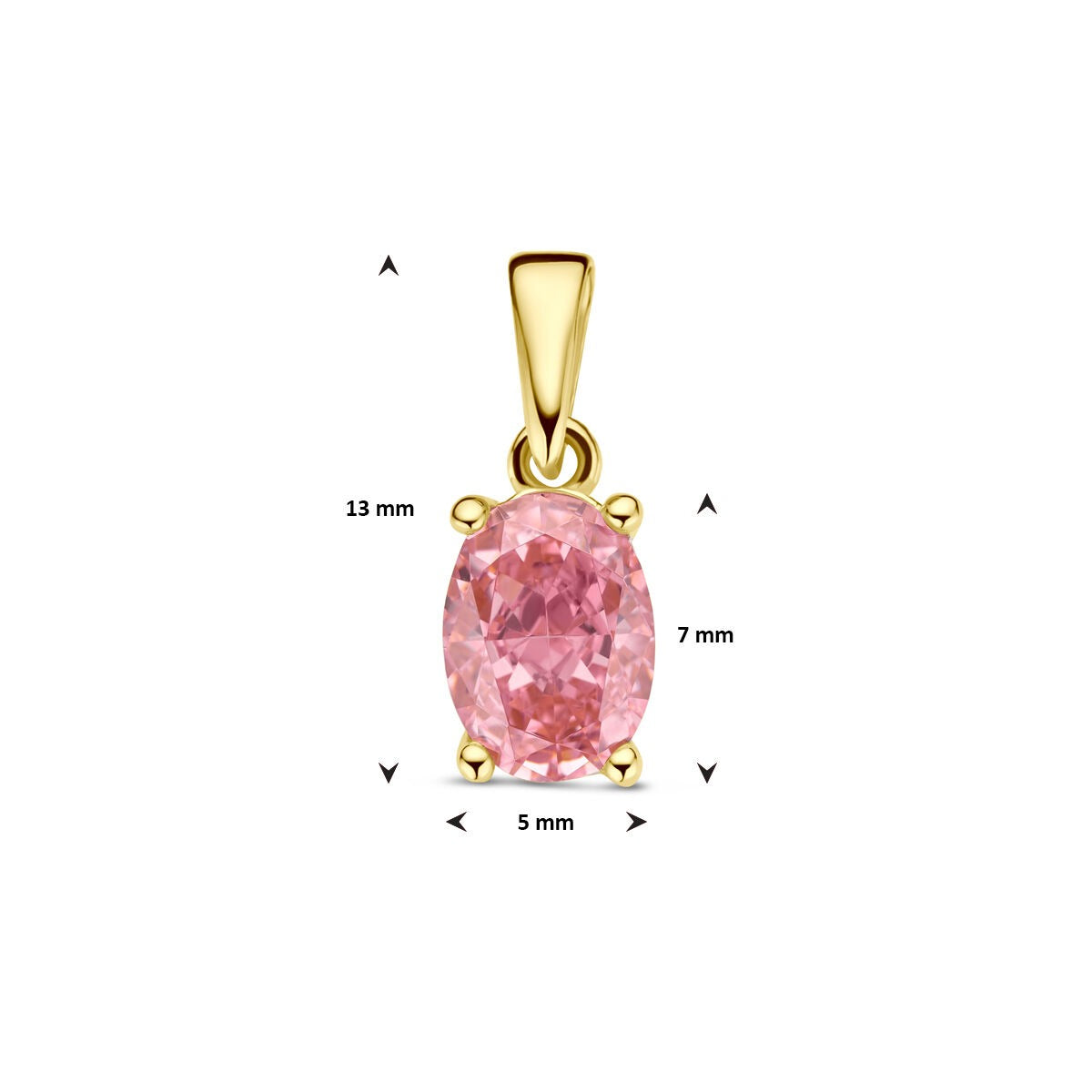 Ciondolo in Oro Giallo 14K con Zircone Rosa – Montatura Ovale