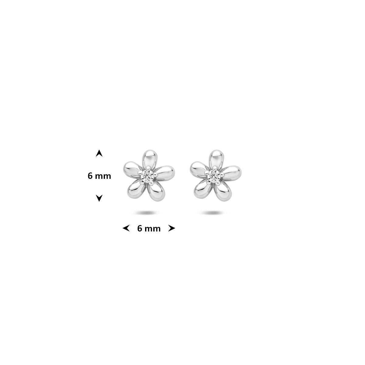 Orecchini a bottone in argento 925 fiore con zircone