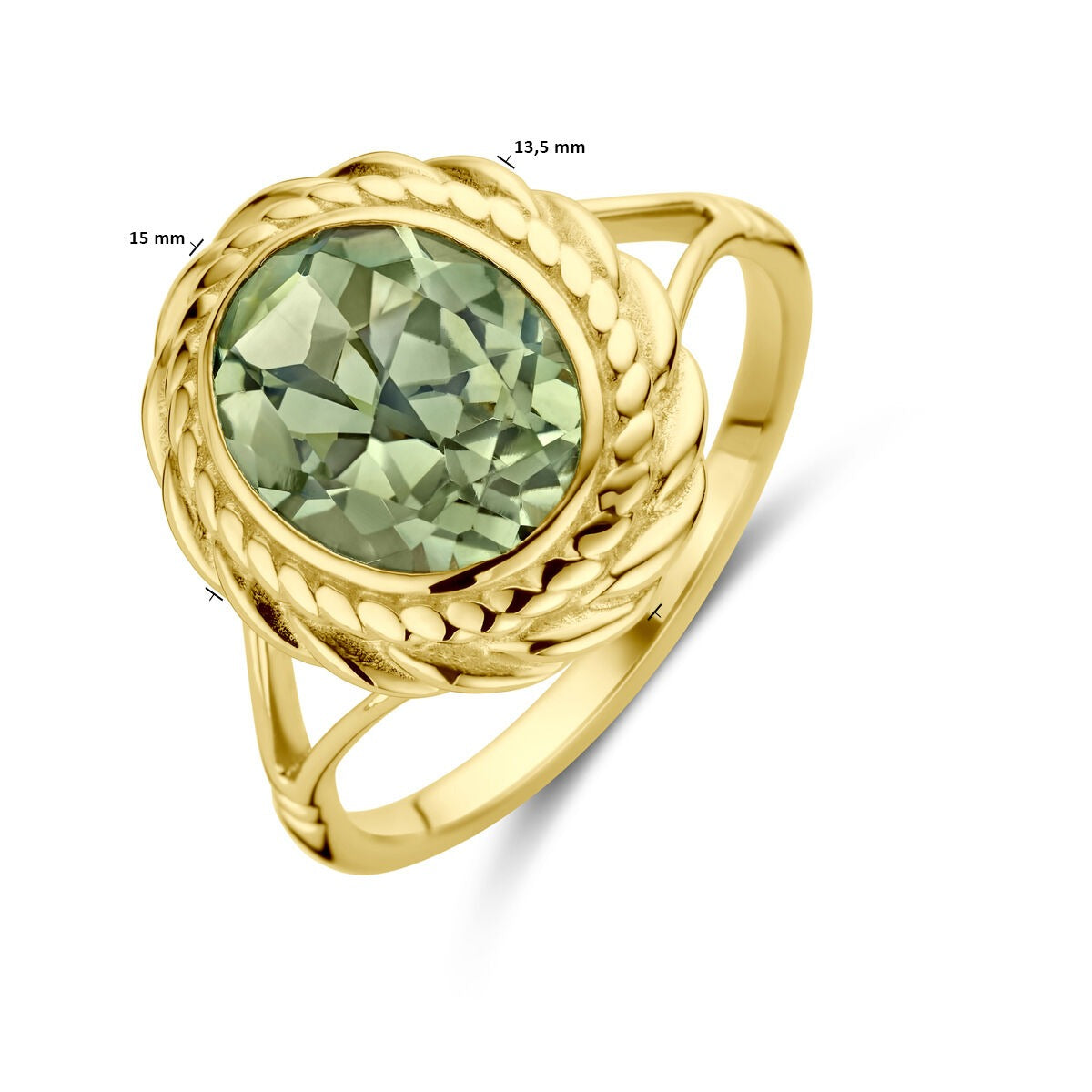 Anello in oro 14k con ametista verde – incastonatura entourage