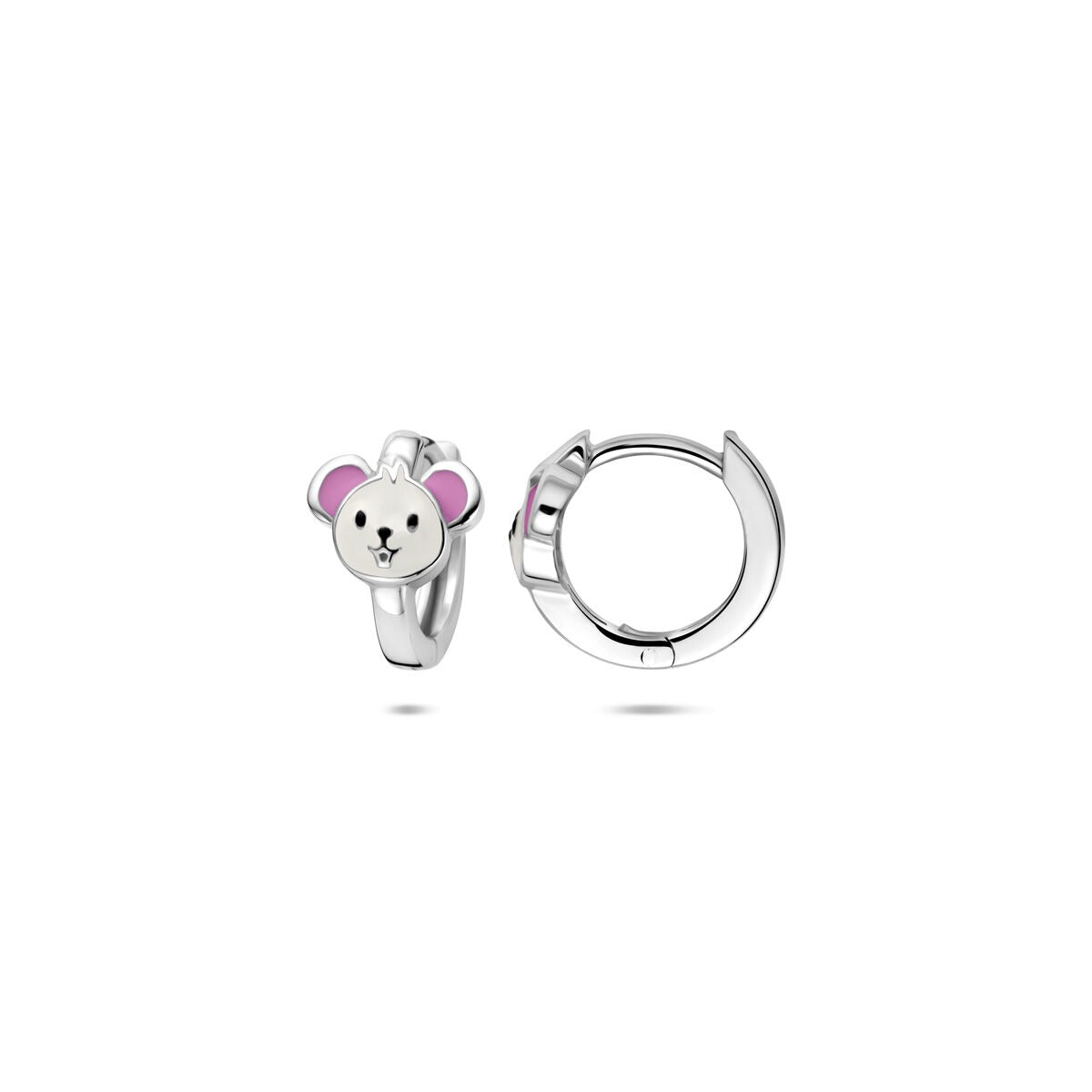 Orecchini a cerchio in argento per bambini con topolino smaltato – 10 x 8 mm
