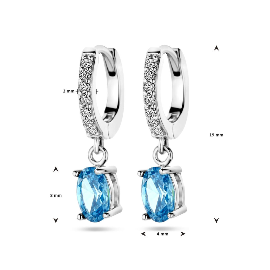 Gerhodineerd zilveren klapoorringen met witte en blauwe zirkonia