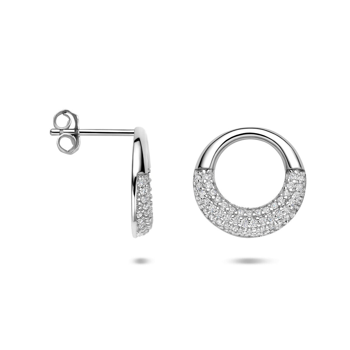 Orecchini a bottone in argento con zirconi pavé – argento 925 rodiato