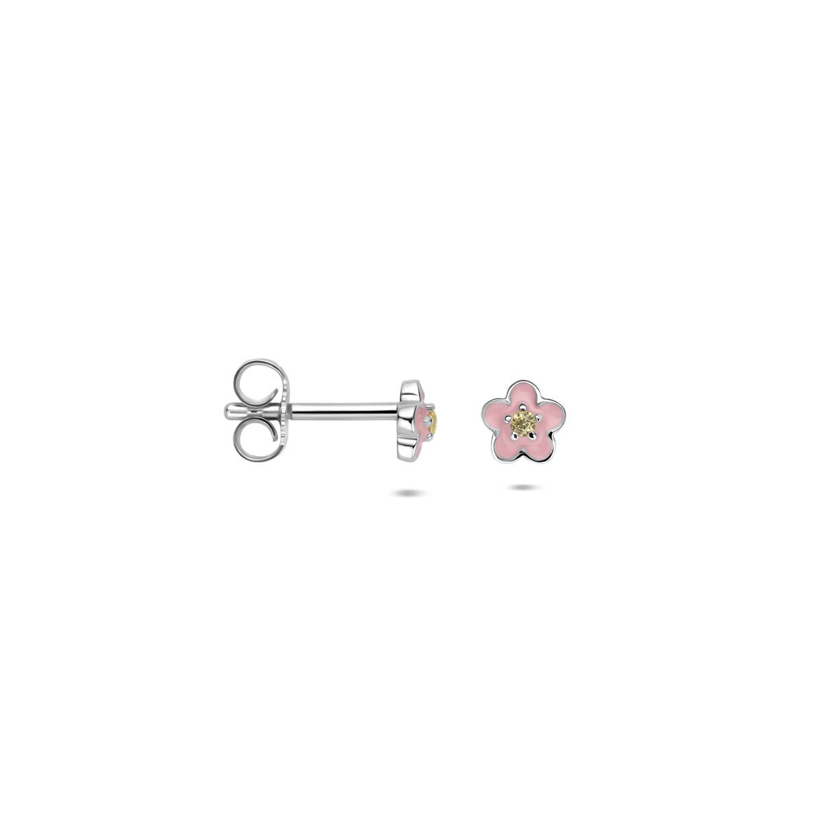 Orecchini a bottone in argento con fiore smaltato e zircone giallo – 5 mm