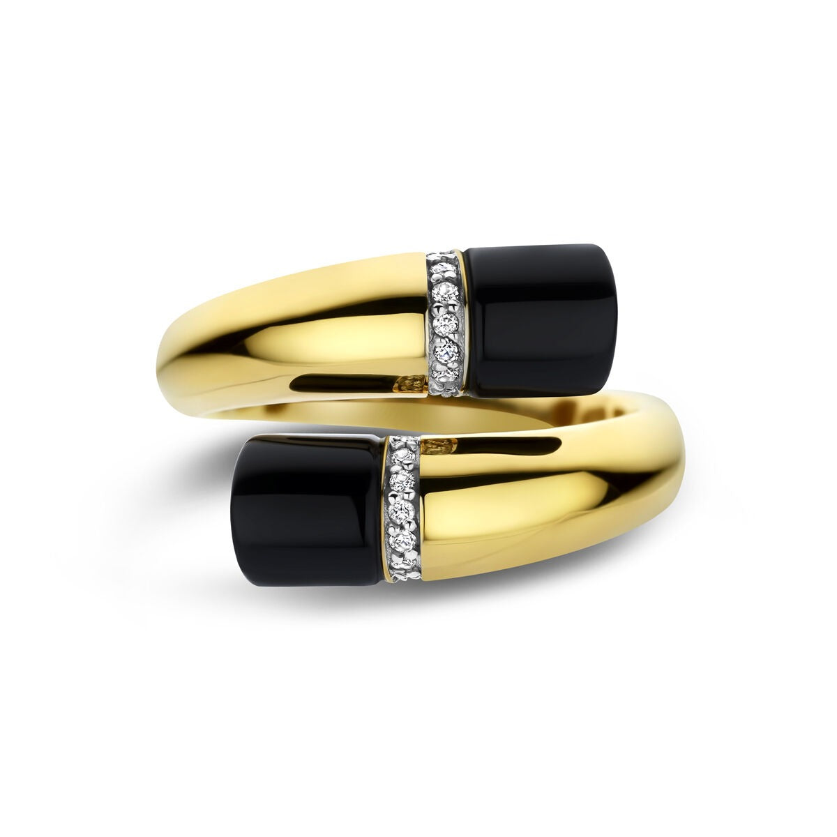 Anello da donna in oro giallo 14k con onice e diamante – larghezza 16 mm