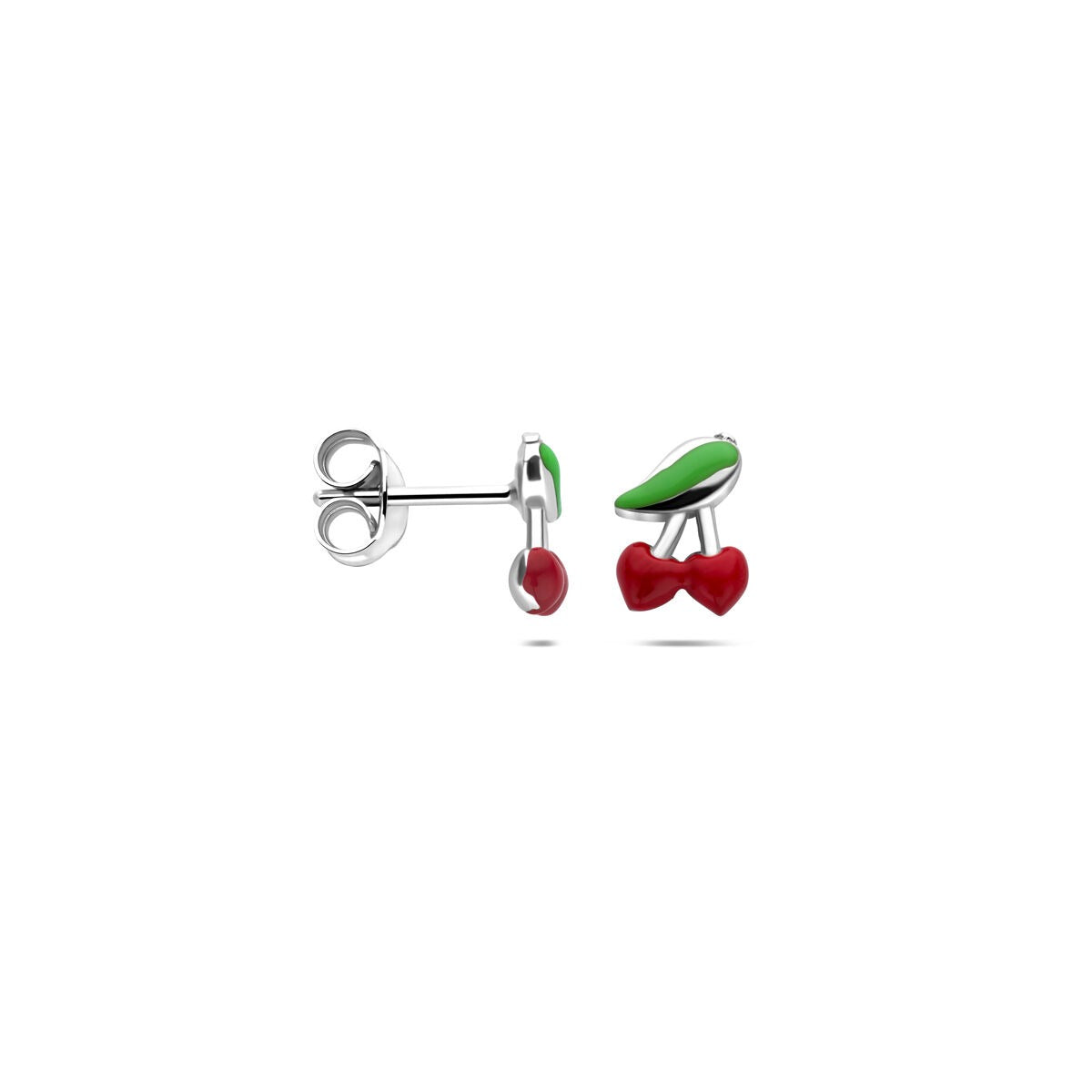 Orecchini a bottone per bambini in argento ciliegie rodiato 8 mm